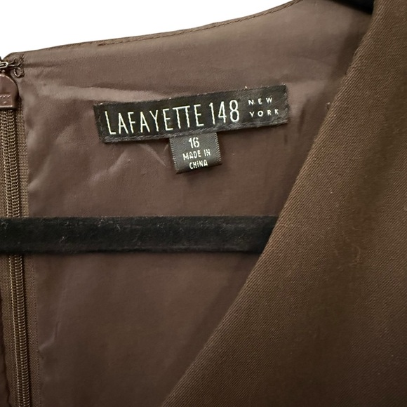 Lafayette 148 New York Brown Wool & Leather Sleeveless Fit & Flare Midi Dress - Picture 5 of 8